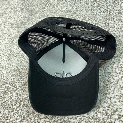 Alo Hat Cap Snap Back Mens One Size Black Mesh Trucker Logo Casual