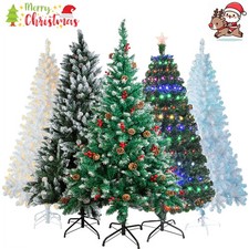 4/5/6/7FT Artificial Pine Christmas Tree with LED Lights Stand Xmas Home Pre Lit