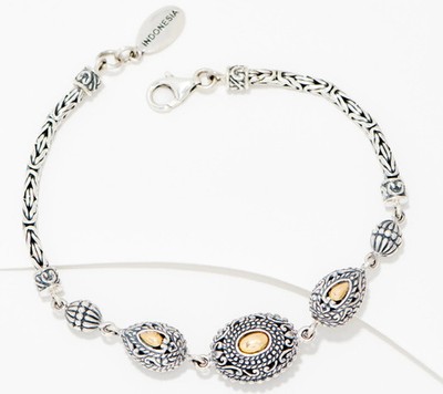 Handwerklich handgefertigtes Sterlingsilber & 18K Akzente Station Armband, 7-1/2'' Passform
