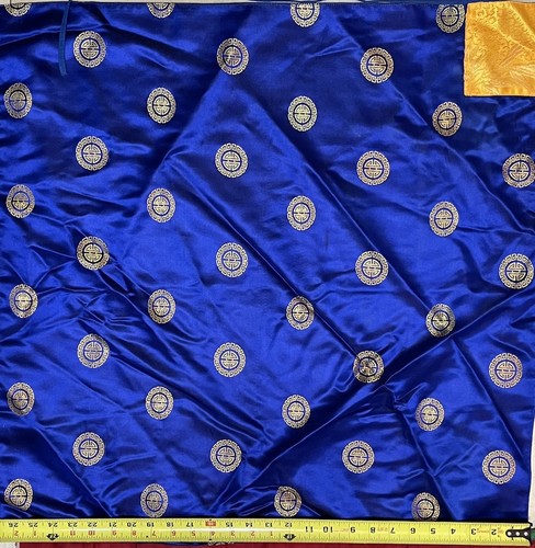 Tibetan/Buddhist Brocade Altar Cloth Blue w/ Gold Medallions 26”x26”