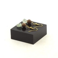 Ohrringe 2 Perlen Prehnit Aus Kanada + Holz 8 Mm Aus Edelstahl Vergoldet
