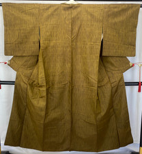 Japanese Vintage Kimono Silk Brown Tumugi Traditional Authentic Length 57 in
