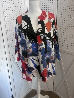 Ali Miles Statement Abstract Print Jacket lightweight  3/4 Sleeve Size Large