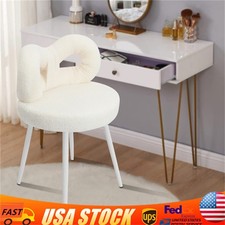 Vanity Chair with Cute Bow Backrest Wheels 360 Rolling Makeup Seat White