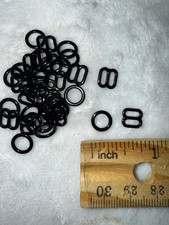18 sets black Metal bra strap adjuster Tri Glide slider o ring rings 1/4"