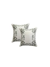 Set of 2 Green Botanical Embroidered Decor Throw Pillow Covers 16x16 Inch