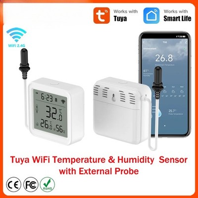 New Tuya WiFi Temperature Humidity Sensor With External Probe for Smart Life APP