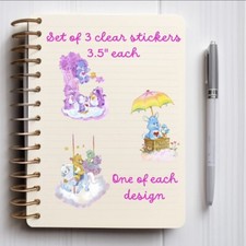 Care Bears Sticker SET OF 3, Clear Decals 3.5   Bear Cousins Carousel Dreams