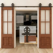 4FT-20FT Big Spoke Wheel Sliding Barn Door Hardware Kit for 1/2 Door Heavy Duty
