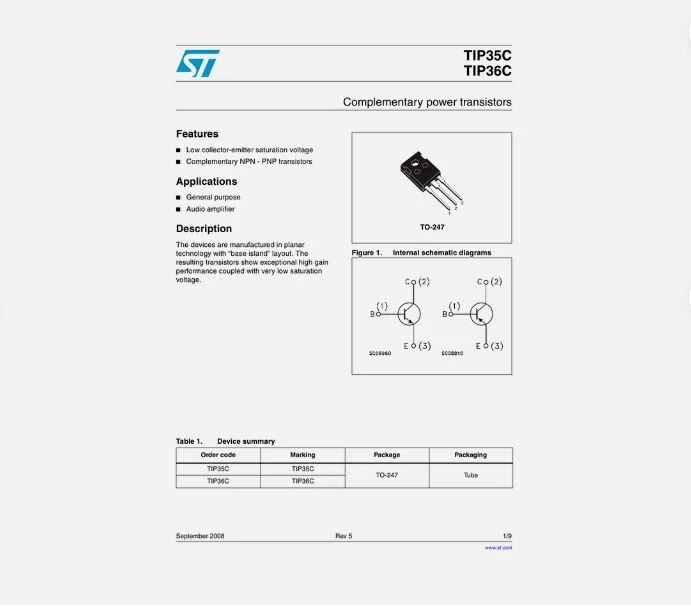 5pcs TIP36C TIP36 Power Transistor 25A 100V PNP bipolar to-247 USA - Image 3 of 3