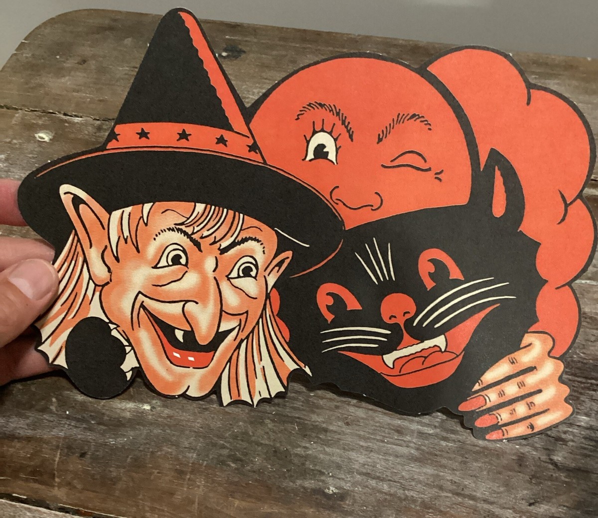 Beistle 9” halloween Cut out wall hanging die Cut witch black cat