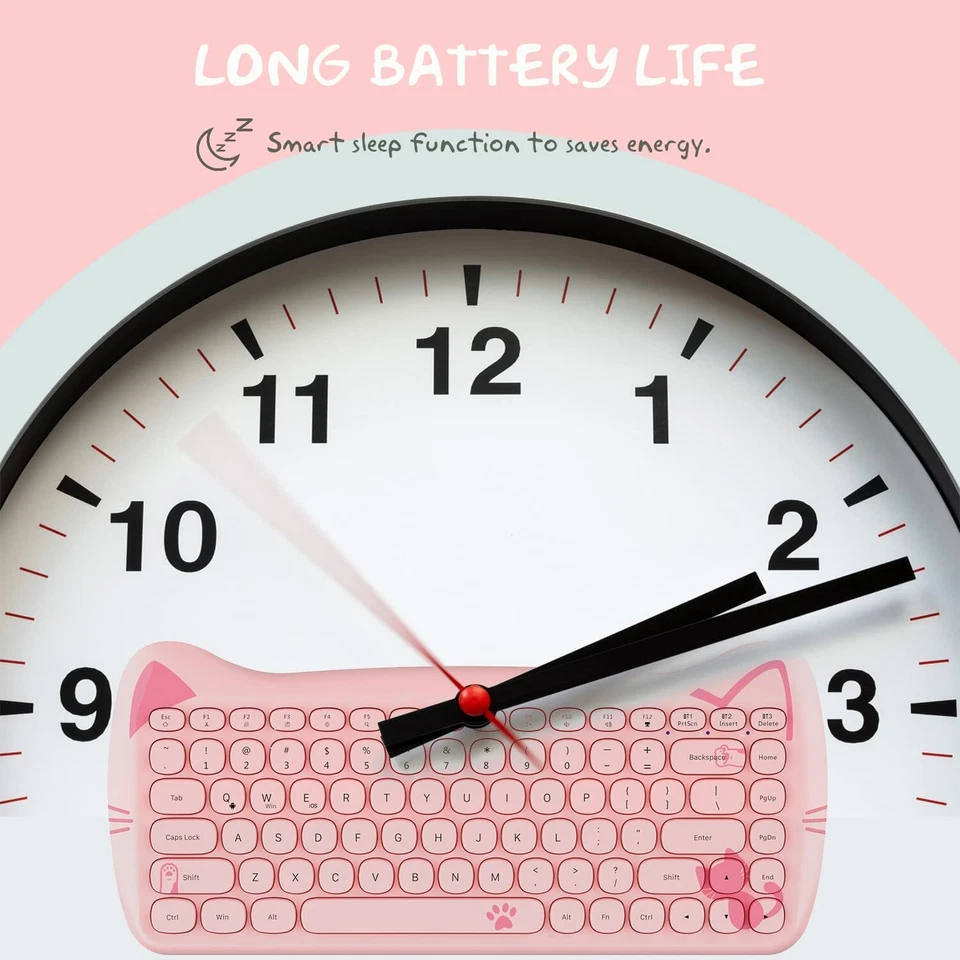 80% Wireless Cute Keyboard Silent Slim Bluetooth Round Matte Keycap for PC Mac - Image 3 of 4