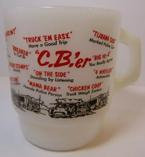 Vtg Made in USA Fire King Anchor Hocking Mug CB Radio Codes Slang Truck Driver 