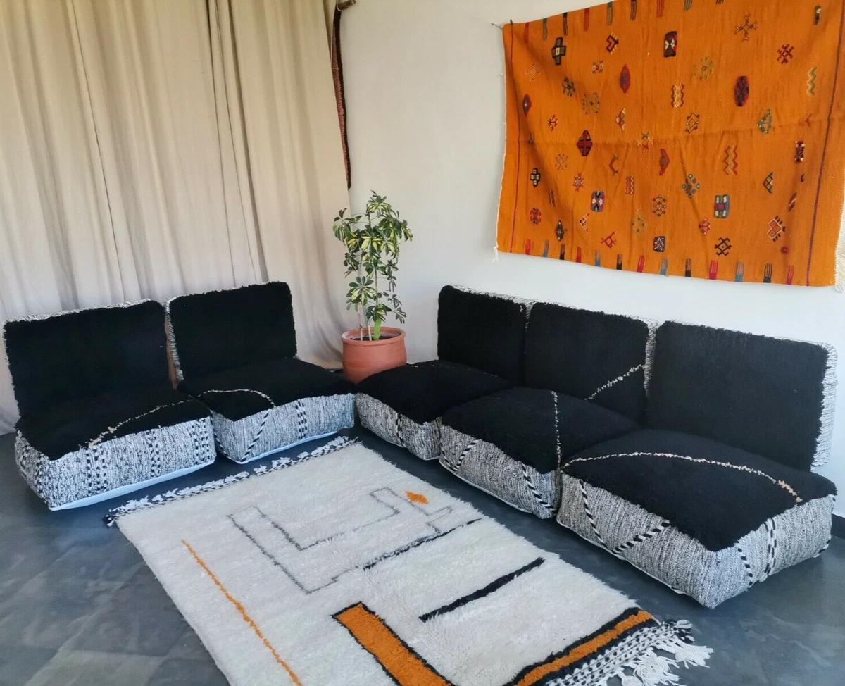 Unstuffed Moroccan Sofa - 5 Seats Cushions + 5 Back Cushions + 10