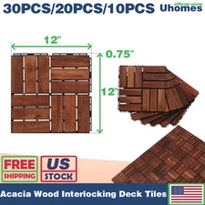10/20/30x Acacia Wood Deck Tiles 12"x12" Interlocking Patio Floor Pavers Tiles