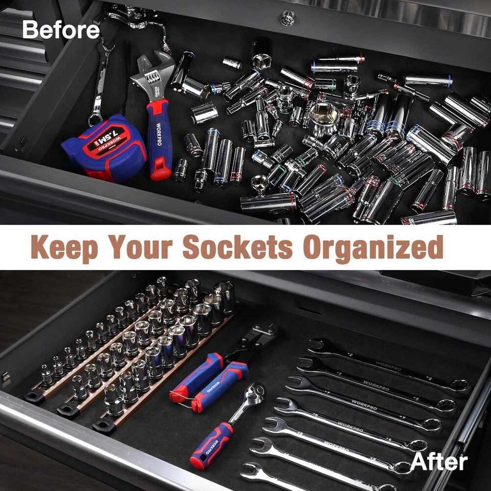 3/8 Drive Magnetic Socket Organizer Aluminum Alloy Heavy Duty Socket Rail Holder - Image 2 of 4