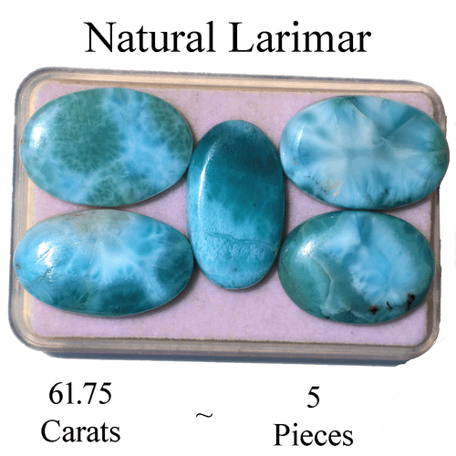 Lotto 5 pezzi pietre preziose cabochon ovali naturali dominicane Larimar alta qualità 20 mm-23 mm - Foto 3 di 13