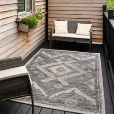 Outdoor Indoor Grey Geometric Mat Weather Resistant Multi Purpose Use Rug