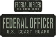 F OFFICER US C G EMBROIDERY PATCH 4x10 & 2X5  hook on back BLACK/GRAY