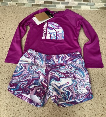 The North Face Unisex Kids Long-Sleeve Top & Shorts Sun Set UPF 50 Sz 3 New