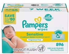 Pampers Baby Wipes Sensitive Fragrance-Free, Pop-Top Packs, 896 count