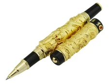 Jinhao Vintage 3D Embossed Golden Rollerball Pen Double Dragon Playing Pearl