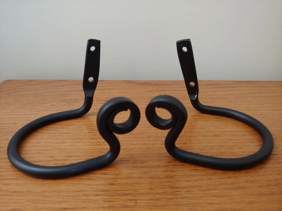 Scroll Curtain Tie Back holder PAIR w/ screws - Amish forged sturdy wrought iron - Image 3 of 4