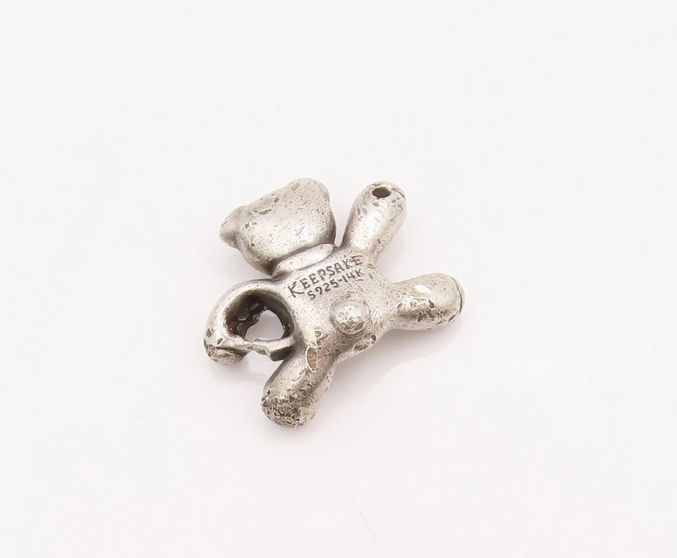 Oso de peluche tallado vintage de plata de ley 925 de oro de 14k PT23007 Foto 4 de 4