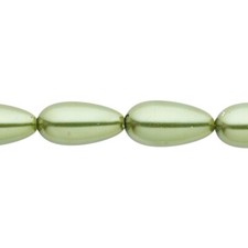 Medium Green Glass Pearl 15x7mm-18x8mm Teardrop Beads - 1 Strand 20 