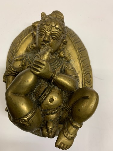 Antike Statue Östlich Bronze Golden Krishna Kind - Picture 4 of 5
