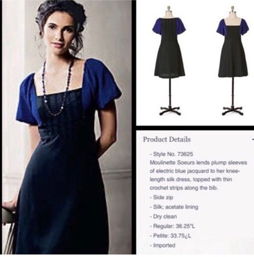 Anthropologie Moulinette Soeurs Black Blue Silk Puff Sleeve Bolero Mini Dress 10