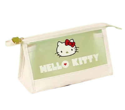 New Hello Kitty Cat CLEAR White Heart LARGE Travel MakeUp Pouch Purse