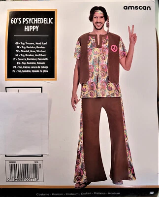 AMSCAN Herren Kostüm 60's 70's Psychedelische Groovy Hippie Hippy Flower Power