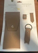 4pc Faux Leather Accessory Kit Pouch, Magnetic Bookmark, Cord Holder, Keychain