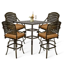 5-Piece Patio Swivel Bar Bistro Set Cast Aluminum Outdoor Bar Table & Bar Stools