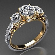 3 Ct Round Cut Diamond 14k White Gold Over Three Stone Engagement Wedding Ring