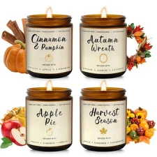 Fall Candles Gift Set – 4 Pack Scented Soy Candles for Home, Autumn Decor, Fa...