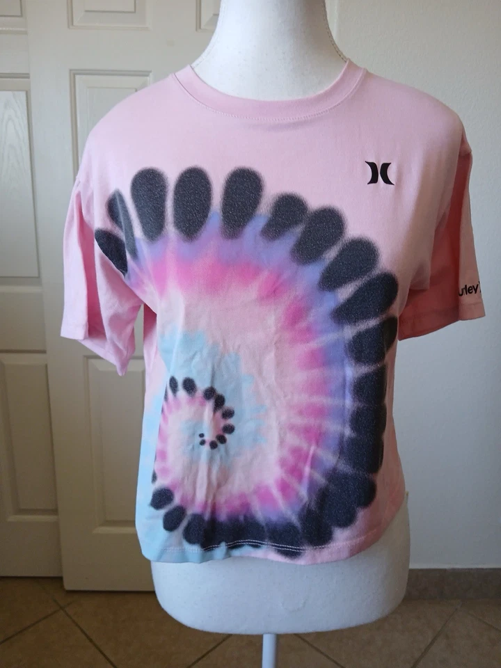 Hurley Girls Boxy Spiral T-Shirt Size L 12-13 Pink Short Sleeve Round Neck Top - Изображение 2 из 4