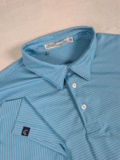 Criquet Polo Shirt mens XL Blue Pink Striped Polyester Golf Performance