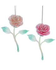 Kurt Adler Set Of 2 Pink Rose Ornaments Red Os
