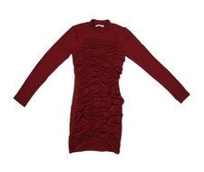 Heart & Hips Dress Womens Small Burgundy Ruched Bodycon Long Sleeve Mini Party