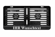 1x Schwarz Kennzeichenhalter 255 x 130 mm mit Wunschtext / Beschriftung Wei�