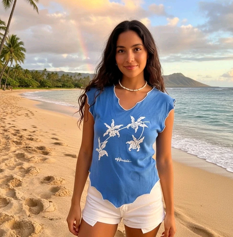 Lote de 2 camisetas sin mangas Lyons Hawaii vintage años 90 azul y rosa talla M funciona pequeña Foto 3 de 4