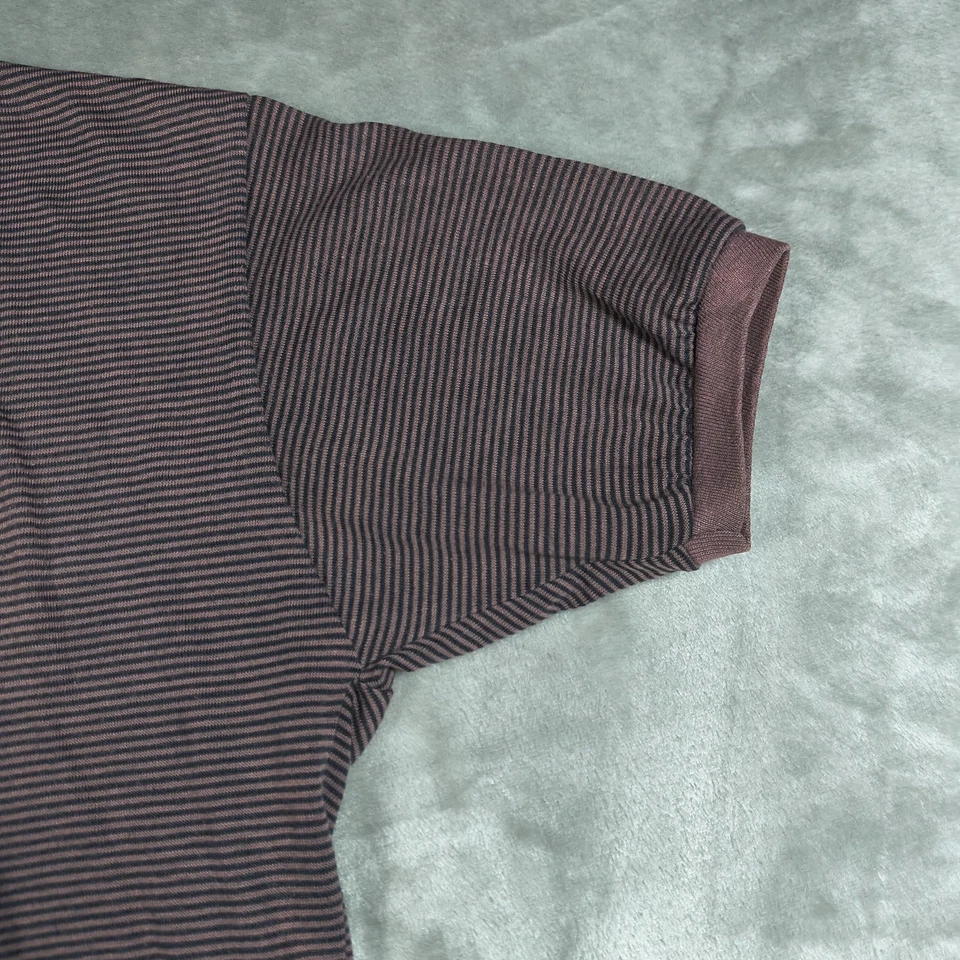 Camisa polo vintage Le Tigre para hombre grande marrón a rayas hecha en EE. UU. Preppy clásica Foto 3 de 4