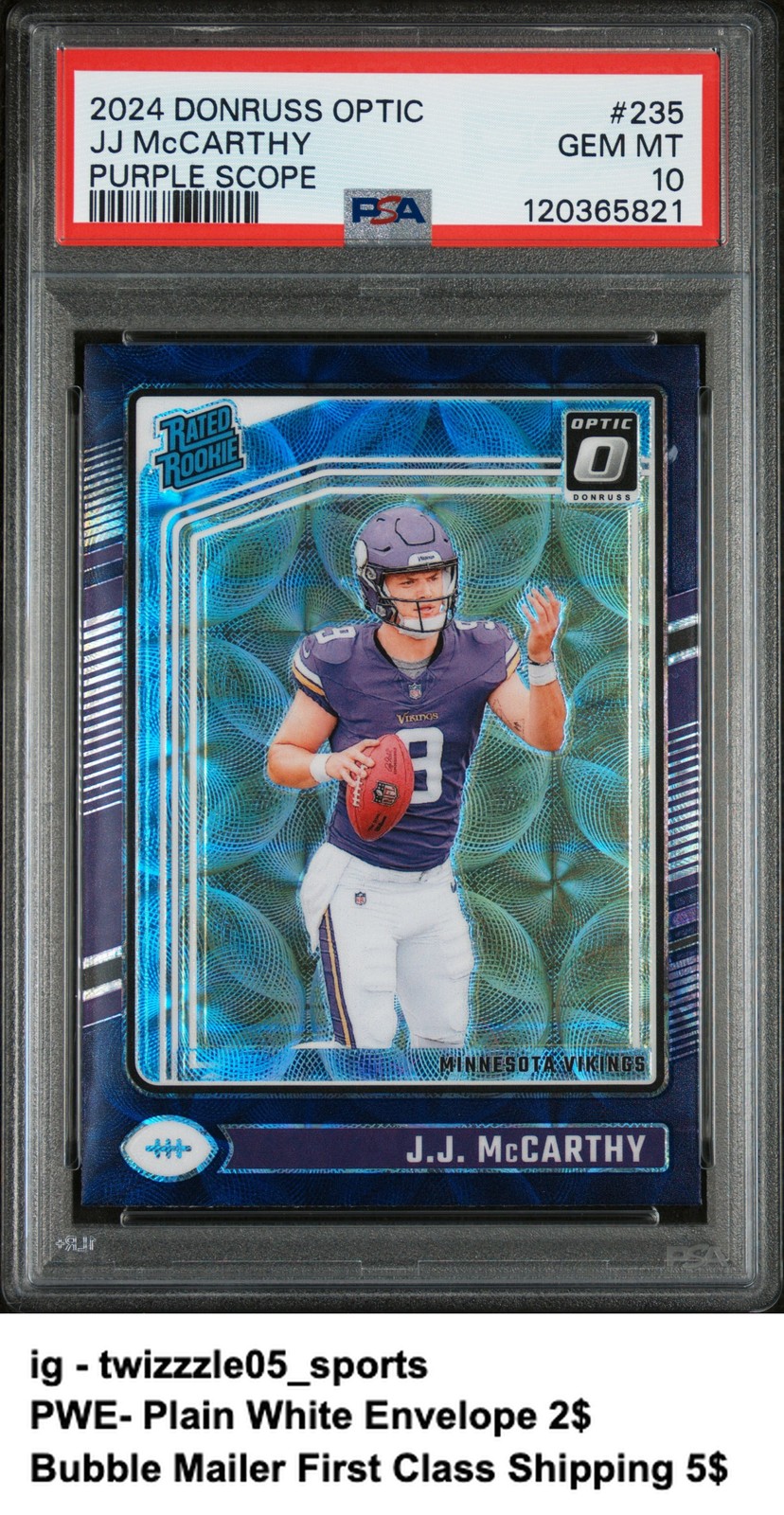 2024 Panini Donruss Optic #235 Jj Mccarthy PSA 10 Purple Scope