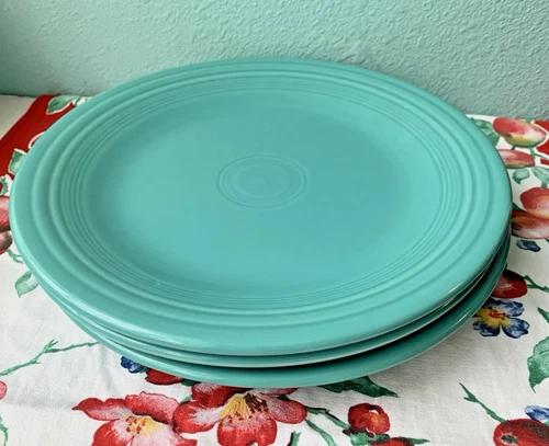 3 - FIESTA - 10.5” Classic Rim Dinner Plates TURQUOISE  - Lead Free - HLC