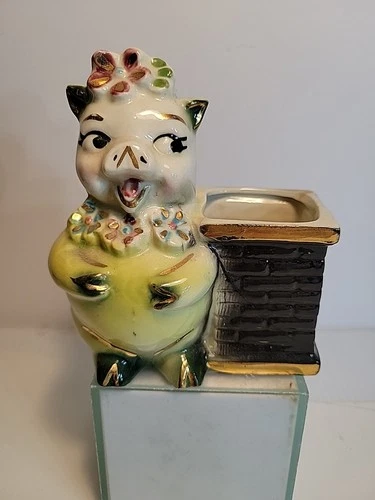 Shawnee Potter Pig by Chimney Planter Vintage Yellow With Gold Paint