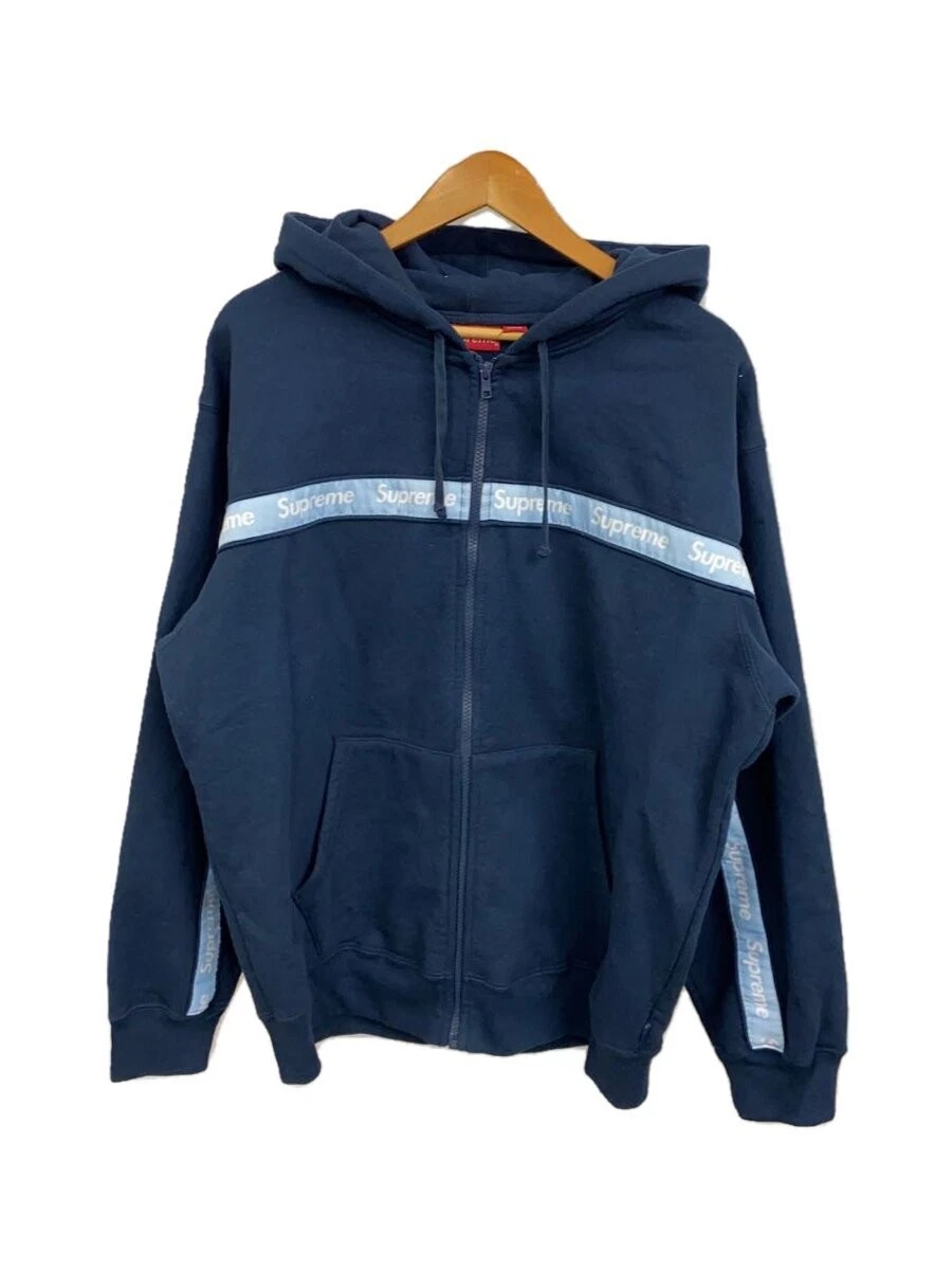 Felpa Supreme 19AW testo righe zip cappuccio zip parka L cotone nuovo