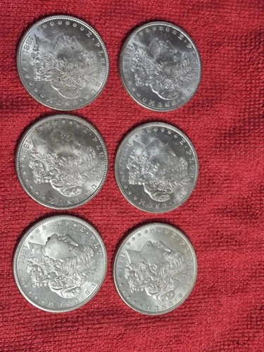 Morgan Silver Dollar Lot Of 6 BU NOT CLEANED..MS+++  MELT PRICING-DATES BELLOW.