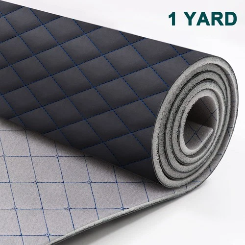 64" Wide Nappa Quilted Diamond Leather Foam Back Car Headliner Upholstery Blue - product listing photo
